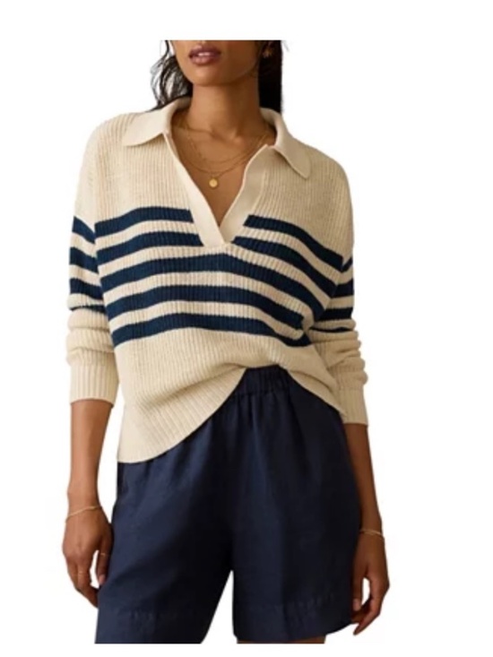 Faherty Sweaters - Faherty Women's Miramar Linen Polo Sweater Size L NWT Ocean Stripe